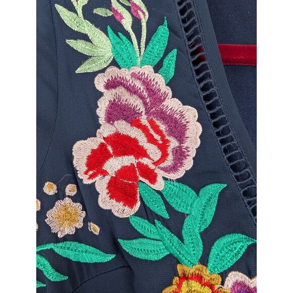 Frick And Frill Navy Floral Embroidered Sheer‎ Lace Maxi Dress Sz 10 - Picture 5 of 14